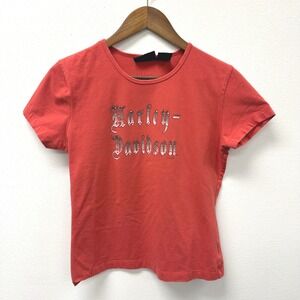 Vintage Harley Davidson‎ Rhinestone Logo Graphic Tee Orange Size L